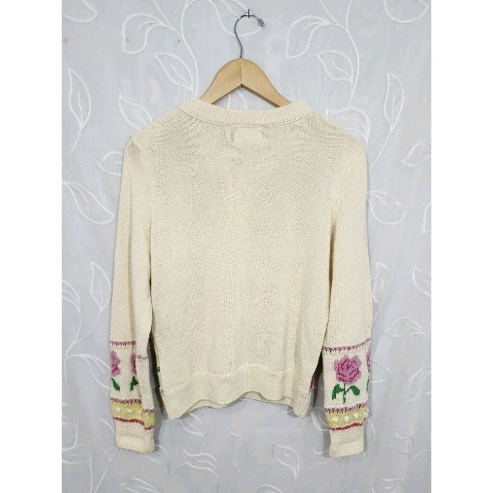Savida Womens Large Floral Knit Cardigan Sweater Cottagecore Romantic Button